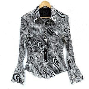 CAVIAR Animal Print Long-Sleeve Button Down Pleated Blouse